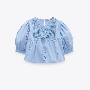 EMBROIDERED EYELET COTTON BLOUSE Blue 0/7200/039